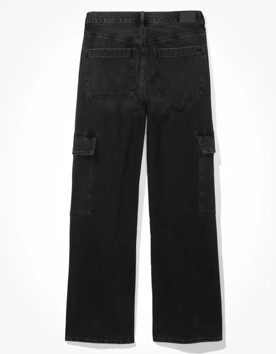 Jean American Eagle AE Super High-Waisted Cargo Baggy Larges-Leg Noir Femme | UED-31871645